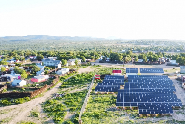 May 10th, 2024- Sheder Refugee Camp, Ethiopia. An aerial view of the solar plant in Sheder refugee Camp, northeastern Fafan Zone in the Somali region of Ethiopia. The Ethiopia Petroleum and Energy Authority (PEA) granted the country's first commercial mini-grid license under its new mini-grid directive to Humanitarian Energy (HumEn), an Ethiopian private limited company founded by Mercy Corps, Rensys Engineering and Trading company to provide sustainable energy as a service to refugee and host communities, as well as humanitarian agencies in Ethiopia. The license allows HumEn to deploy and commercially operate a 253 kW solar PV mini-grid to service the refugee and host communities of Sheder town. Ethiopia is home to an estimated 4.7 million forcibly displaced persons, yet only 7% of these people have access to energy. HumEn is committed to finding new ideas and ways to work together to provide clean, long-lasting energy services in the Somali region of Ethiopia and across the country.