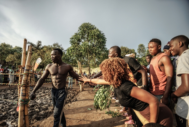 Coolman arrives for a fight - Soft ground wrestling Uganda