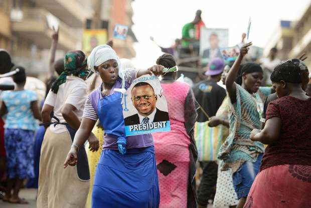 Supporters of FDC Presidential candidate  Dr. Kizza Besigye Campaign in the streets of Kampala during the 2016 presidential campaigns.