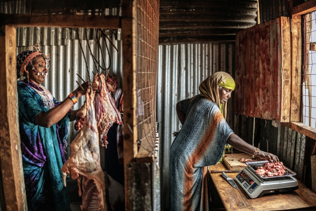 13/03/2025 Logologo , Marsabit county, Kenya. Hirsi, together with her business associates  ventured in a butchery with the loan.