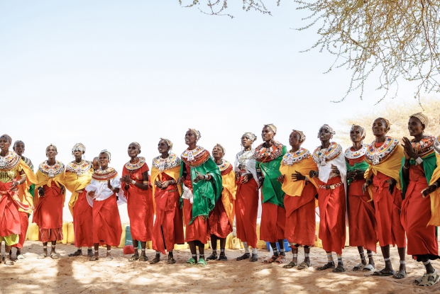The Rendille women dress in colorful clothing, beaded necklaces and wraps, which are a form of adornment and cultural expression. The traditional attire reflects a nomadic pastoral lifestyle and is tied to various rites of passage and coming-of-age rituals.