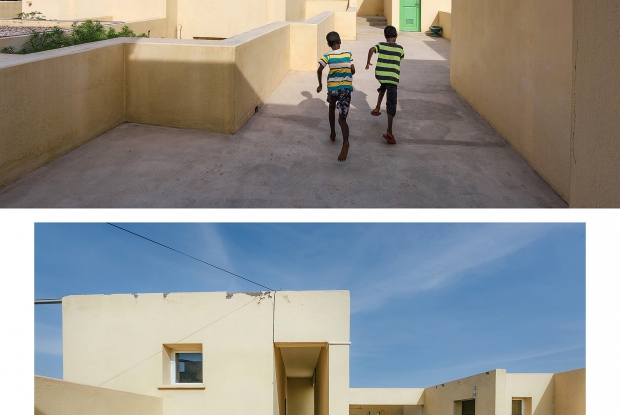 Exterior view of SOS Children&rsquo;s Village Tadjourah in Djibouti, a medina-style housing complex designed for extreme desert climate.