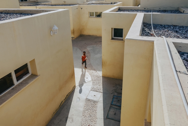 Exterior view of SOS Children&rsquo;s Village Tadjourah in Djibouti, a medina-style housing complex designed for extreme desert climate.